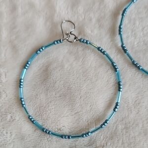 Chic Blue Beaded Hoop Earrings